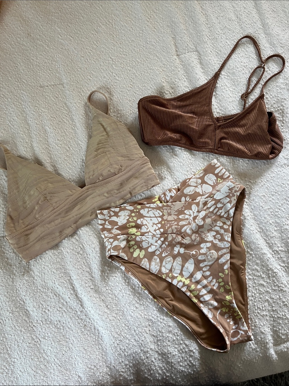 aerie Three-Piece Brown & Beige Floral Bikini Set - Picture 1 of 2